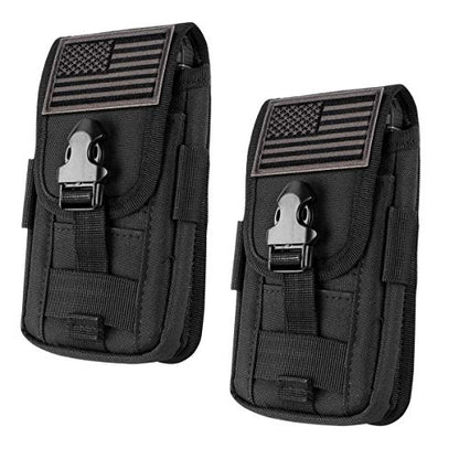 2 Pack Tactical Phone Holster Pouch, Smartphone Pouch Case Molle Attachment Belt Holder for 4.7"-6.9" Phone with US Flag Patch for iPhone 18 Pro Max/17/16/15/14 Pro Max - color: Black