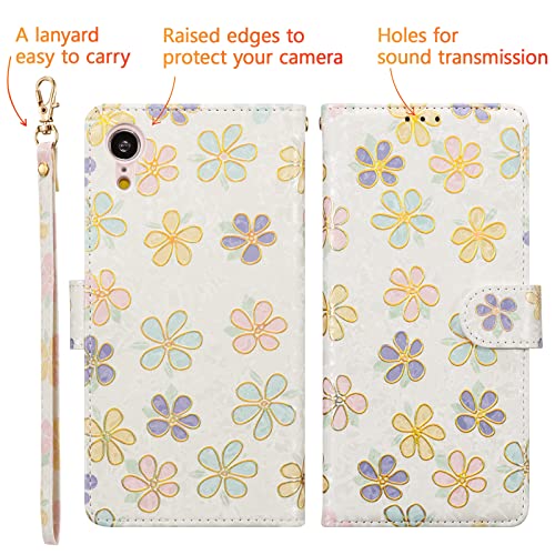 UEEBAI Wallet Case for iPhone XR, PU Leather Phone Case Kickstand RFID Blocking Flip Case with Card Slots Wrist Strap Relief Engraved Pattern Magnetic Closure Folio Case - White Daisy - color: White Daisy