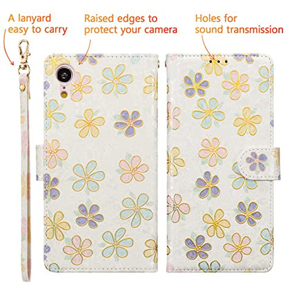 UEEBAI Wallet Case for iPhone XR, PU Leather Phone Case Kickstand RFID Blocking Flip Case with Card Slots Wrist Strap Relief Engraved Pattern Magnetic Closure Folio Case - White Daisy - color: White Daisy