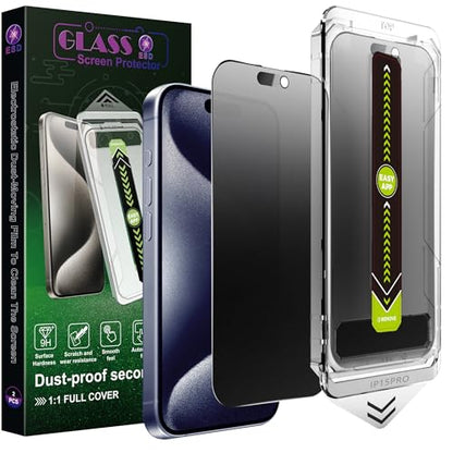 2 Pack Matte Privacy Anti-Spy Screen Protector for iPhone 15 Pro (6.1-Inch),9H Tempered Glass,Anti-Glare,Full Coverage,Anti-Fingerprint,Auto Dust Removal,Bubble-Free