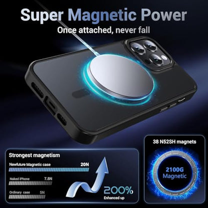 Newfuture Magnetic for iPhone 13 Pro Max Case Matte Shockproof, Black | Military Drop Protection, Slim Matte Anti-Fingerprint, Compatible with Magsafe, Camera Guard, Translucent Protective Cover - color: Black, size: iPhone 13 Pro Max 6.7 inch