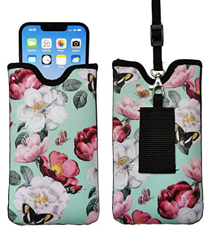 Tainada Neck Cell Phone Pouch Case Carrier w/Belt Loop (Turquoise Floral) - color: Turquoise Floral