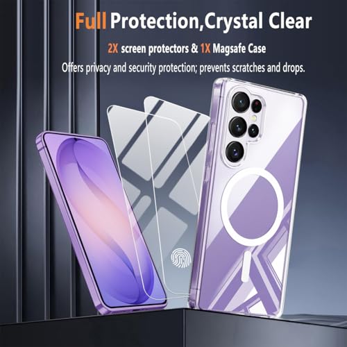 Magnetic Case for Samsung Galaxy S26 Ultra with 2X Screen Protector,Clear Phone Cases [Compatible with MagSafe][Anti-Yellowing],Slim Shockproof Protective Cover for Galaxy S 26 Ultra 5G,Clear - color: Clear-S26 Ultra
