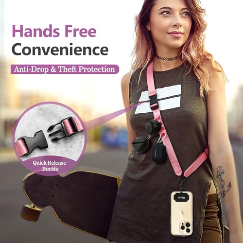 Azrra Phone Lanyard Crossbody, Phone Strap Crossbody with 2 Tether Tabs - color: Pink