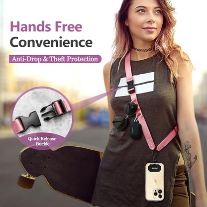 Azrra Phone Lanyard Crossbody, Phone Strap Crossbody with 2 Tether Tabs - color: Pink