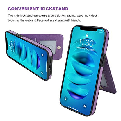 KIHUWEY for iPhone 14 Pro Max Wallet Case Card Holder Kickstand, Purple | Credit Card Slots, PU Leather, Magnetic Clasp, Flip Heavy Duty Protection Cover for Men and Women - color: Purple