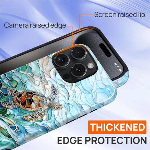 Case Compatible with iPhone 15 Pro, Cute Dual Layer Hybrid Phone Cover, Military Grade Drop Protection, Aesthetic Shockproof Phone Case for Women Girls, Stained Glass Sea Turtle - color: Stained Glass Sea Turtle, size: Iphone 15 Pro