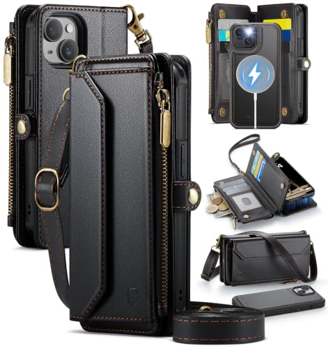 Strapurs for iPhone 15 Magnetic Detachable Wallet Phone Case, Black - color: (Detachable with Magsafe)-Black, size: iPhone 15 - 6.1"