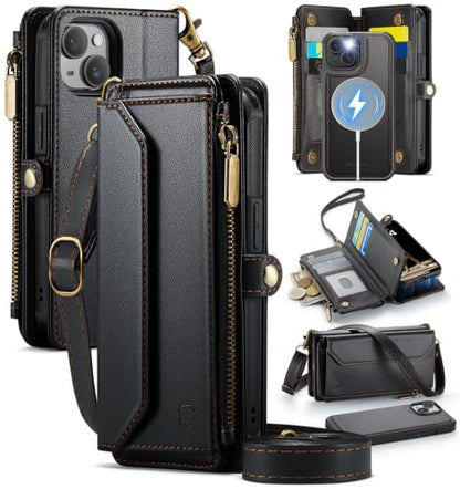 Strapurs for iPhone 15 Magnetic Detachable Wallet Phone Case, Black - color: (Detachable with Magsafe)-Black, size: iPhone 15 - 6.1"