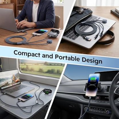 Travel Essentials 3in2 Multi Charging Cable for iPhone Watch Charger,2PC6FT - color: Dark Black, size: AC to C+L+iWatch