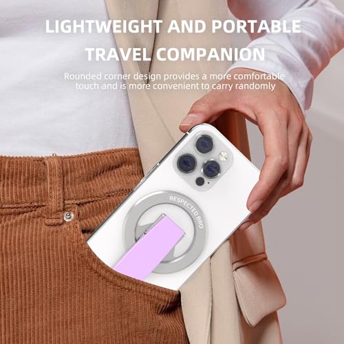 RESPECTED-BRO-Magnetic-Phone-Grip-Stand, Magnetic Phone Ring Holder Kickstand with Silicone Finger Strap, Compatibility for iPhone 17/16/15/14/13/12, Android, and More (Purple) - color: Purple