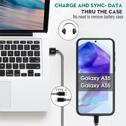Battery Case for Galaxy A55/A35,High Capacity [12000mAh] Extended Portable Protective Charging Case Backup Compatible with Galaxy A55,Galaxy A35 Wireless Charging Case with 1x Screen Protector-Black