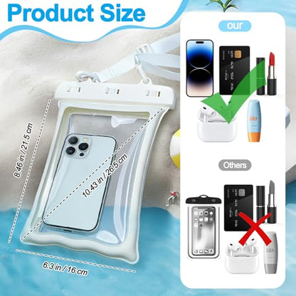 2 Pcs Floating Waterproof Phone Pouch Up to 10", IPX8 Cell Phone Dry Bag for iPhone 17 16 15 Pro Max Galaxy S25 S24 S23 Ultra, Adjustable Widening Lanyard, Beach Cruise Travel Essentials