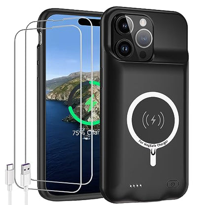 Battery Case for iPhone 15 Pro Max,Upgraded 12000mAh Rechargeable Portable Protective Extended Charger Case Wireless Charging Compatible with iPhone 15 Pro Max (6.7 inch) Charging Case & Carplay-Black - size: iPhone 15 Pro Max