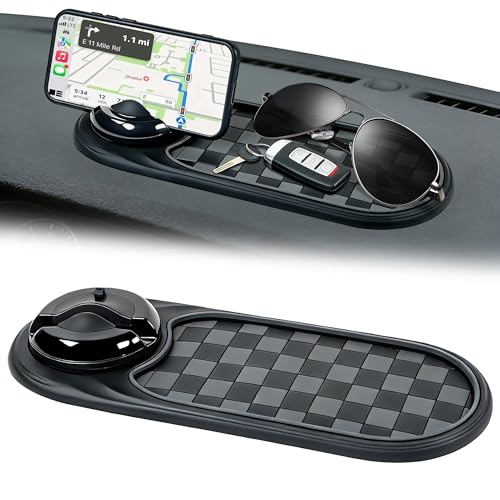 Universal Anti-Slip Car Dashboard Mat with 360° Rotating Phone Holder – Multi-Functional Organizer Pad for Phones, Sunglasses, Keys, and Daily Essentials (Gray Black) - color: Gray Black