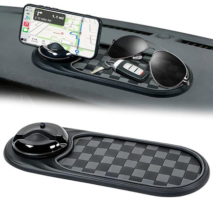 Universal Anti-Slip Car Dashboard Mat with 360° Rotating Phone Holder – Multi-Functional Organizer Pad for Phones, Sunglasses, Keys, and Daily Essentials (Gray Black) - color: Gray Black