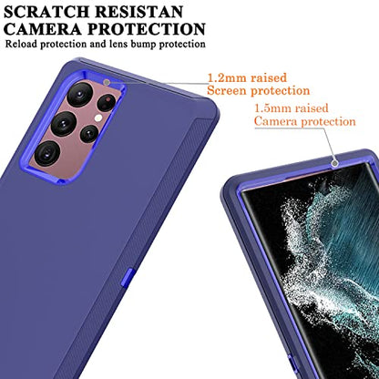 YmhxcY for S22 Ultra Case, Drop Proof 3-Layer Durable Cover/Shockproof Armor Drop Protection/Solid Rubber Protective Matte Cover for Galaxy S22 Ultra 6.8”-Sapphire Blue/Dark Blue - color: Sapphire blue and Dark blue
