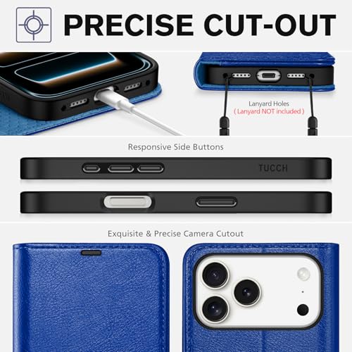 TUCCH Wallet Case for iPhone 17 Pro Max (6.9") 2025, Flip Stand, Klein Blue | RFID Blocking, 4 Card Holders, Kickstand, PU Leather, Shockproof TPU Shell, Magnetic Closure, Protective Folio Cover - color: Textured Klein Blue