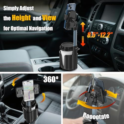 2-in-1 Cup Holder Phone Mount for Car - Upgraded Anti Shake