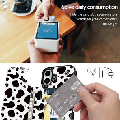 Compatible with iPhone 16 6.1" Wallet Case with Card Holder Folio Flip PU Leather Kickstand Card Slots Case Double Magnetic Clasp and RFID Blocking (Black Cow Print) - color: Black Cow Print, size: iPhone 16 6.1 inch