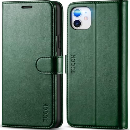 TUCCH Wallet Case for iPhone 11 (6.1") 2019, Flip Stand, Midnight Green | RFID Blocking, 3 Card Holders, Kickstand, PU Leather, Shockproof TPU Shell, Magnetic Closure, Protective Folio Cover - color: Midnight Green