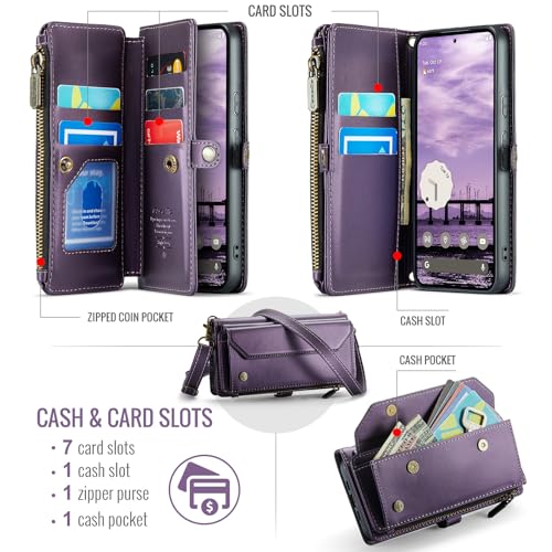 for Google Pixel 10a 6.3" Case, Women Men Multi-Function Wallet Case with Stand RFID Blocking Includes Shoulder Strap Wrist Strap Google Pixel 10a (Purple) - color: Purple