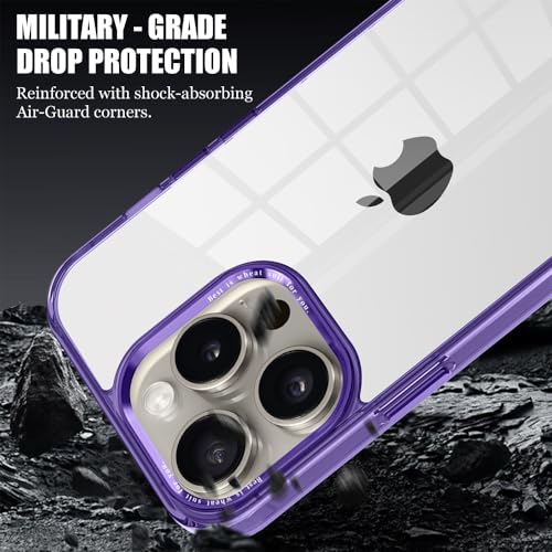 CcacHe Designed for iPhone 15 Pro Case,[Anti-Yellowing] [Military-Grade Protection] Anti-Scratch Transparent Back Slim Shockproof Phone Cover 6.1 Inch (Purple) - color: Purple