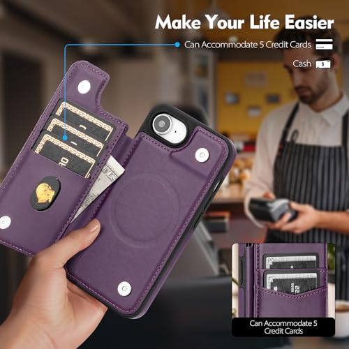SkyEagle Compatible with MagSafe iPhone 17e / 16e Case Wallet,Purple | Magnetic Clasp,RFID Blocking,PU Leather,Flip Folio Shockproof Phone Cover,with Credit Card Slots & Kickstand for Men & Women - color: Purple