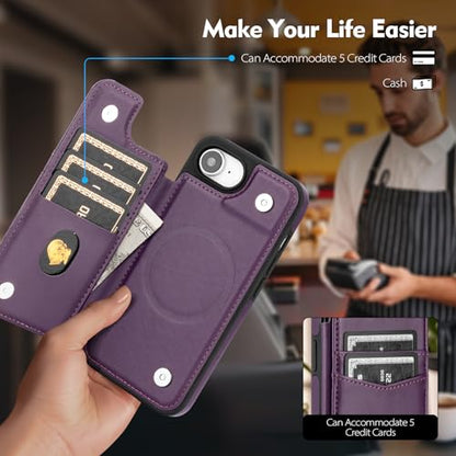 SkyEagle Compatible with MagSafe iPhone 17e / 16e Case Wallet,Purple | Magnetic Clasp,RFID Blocking,PU Leather,Flip Folio Shockproof Phone Cover,with Credit Card Slots & Kickstand for Men & Women - color: Purple