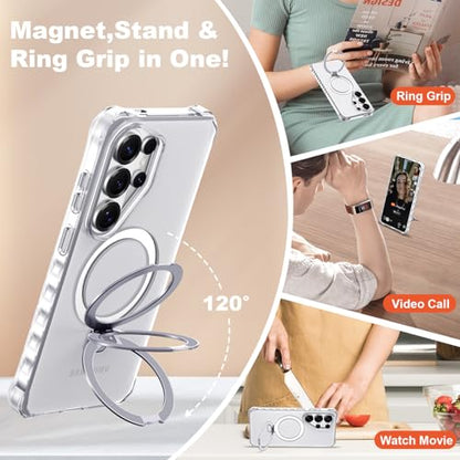Compatible with Samsung Galaxy S26 Ultra Case 6.9'' Cute Wavy Frame with Magnetic Stand [Compatible with Mag-Safe] Military-Grade Translucent Phone Case for S26 Ultra, Translucent - color: Translucent, size: Samsung Galaxy S26 Ultra