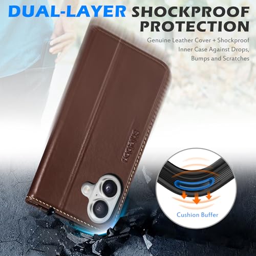 SHIELDON Real Leather Magnetic Case Wallet for iPhone 17 6.3", Retro Coffee | Flip Magnetic Cover, Kickstand, RFID Blocking, 3 Credit Card Holder, Book Design, Shockproof, Soft Inner Phone Case - color: Retro Coffee