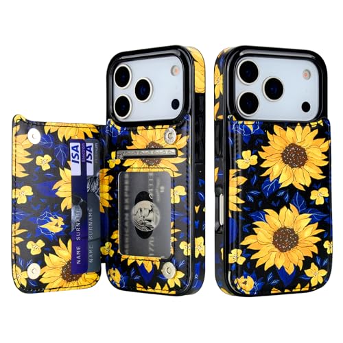 HAOPINSH Wallet Case with Card Holder for iPhone 17 Pro, Blooming Sunflowers Pattern Back Flip Folio PU Leather Kickstand Card Slots Case, Double Magnetic Clasp Shockproof 6.3" - color: Blooming Sunflowers