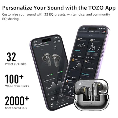 TOZO Crystal Pods Hybrid Active Noise Cancelling Wireless Earbuds, Black - color: Black