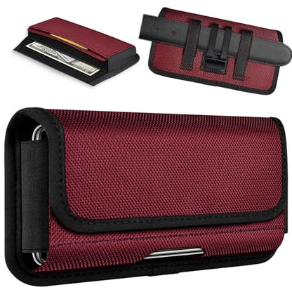 ykooe Rugged Nylon Holster Compatible with iPhone 17 16 15 14 13 12 & Pro Models, Galaxy S25, S24, S23, S22,S21 Cell Phone Belt Holder for Men, Red - L - color: Red, size: L