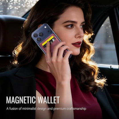 Strapurs Strong Magnetic Wallet Card Holder for MagSafe Phones and Cases, Slim PU Leather Detachable Phone Wallet with 6 Card Slots RFID Blocking for iPhone 17/16/15/14/13/12/Pro/Max/Plus – Burgundy - color: Burgundy