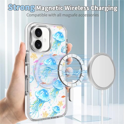 VisEnt Clear Case for iPhone 16, Magnetic Phone Case, Transparent Slim Cover, Military Grade Protection, Shockproof, Anti-Yellowing, Scratch Resistant, Blue Jellyfish Ocean - color: Blue Jellyfish Ocean, size: Iphone 16