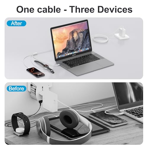 60W 3 in 1 Multi Chargers Cable for Apple Watch Fast Charging, Travel Essentials iWatch Charger Cord 5FT for iWatch Series Ultra 3/2/SE 3/11/10/9/8/7/6/5/4/iPhone17 15 16 Pro Max/14/13/12/11