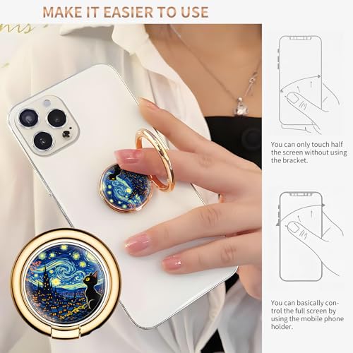 Cell Phone Ring Holder, Cute Metal Phone Grip Stand Finger Ring Kickstand, Flexible 360°Rotation Phone Tablet Case Accessories Compatible with Most Phones Starry Night Cat - color: Starry Night Cat