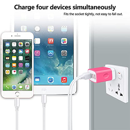 Charging Block, USB Plug, HOOTEK 4.8A 4-Muti Port USB Wall Charger Brick - color: rose-red