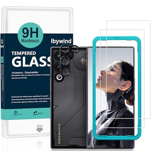 Ibywind for ZTE nubia RedMagic 11 Air Screen Protector,2 Pack,9H Hardness Tempered Glass and Camera Lens Protector,with Alignment Frame,Full Coverage,Bubble Free,Fingerprint Unlock,Scratch Resistant - size: RedMagic 11 Air