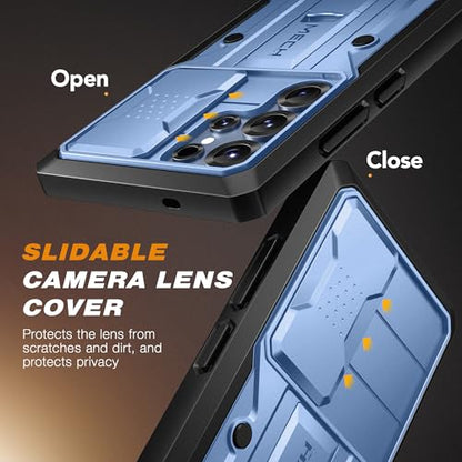 TONGATE for Samsung Galaxy S24 Ultra Case, 2 Front Frames & Stand, Blue | Built-in Slide Camera Cover & Screen Protector, Military Grade Shockproof S24 Ultra Phone Case with Kickstand & Belt-Clip - color: Blue