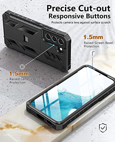SOiOS for Samsung Galaxy S22 Case with Built-in Screen Protector, Kickstand | 20FT Military-Grade Drop Shockproof Protection, Durable Matte Textured, Rugged Heavy Duty Full Body Protective Cover - color: Black