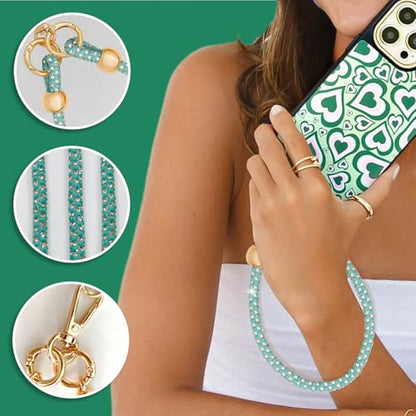 Crystal Phone Strap Crossbody and Wrist Lanyard, Anti Theft Layered & Wrist Strap Cell Phone Neck for Women - color: Green