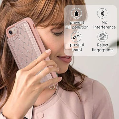 for iPhone 7/8/SE 2022/SE 2020 Wallet Case with Card Holder Slots and Strap, RFID Blocking Magnetic Flip Folio Cover, Crossbody Purse Protection Case with Kickstand,Rose Gold Diamond - color: Rose Gold Diamond, size: iPhone 7/8/SE 2022/SE 2020(6.6")