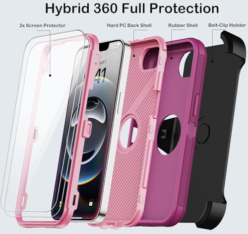 KECAI for iPhone 16e Case with Belt Clip Holster,Screen Protector X2,Heavy Duty Shockproof Drop Protection Military Grade 3 Layers Full Covered Rugged Durable Phone Cover for Apple 16e (Burgundy) - color: Burgundy