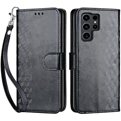 for Samsung Galaxy S24 Ultra Wallet case, Black-Cube | 3 Card Holders, Kickstand, Shockproof TPU Shell, PU Leather, Magnetic Closure, Protective Flip Folio Cover, Women - color: 4