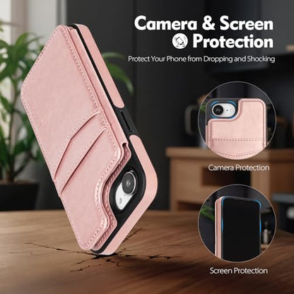 SkyEagle Compatible with MagSafe iPhone 17e / 16e Case Wallet,Rose Gold | Magnetic Clasp,RFID Blocking,PU Leather,Flip Folio Shockproof Phone Cover,with Credit Card Slots & Kickstand for Men & Women - color: Rose Gold