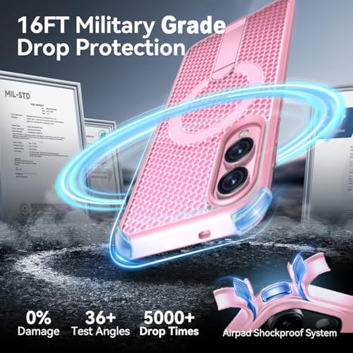 for Samsung Galaxy S25 Edge Case with Stand Compatible with MagSafe +1 Screen Protector, [Built in Kickstand &Magnet][Heat Dissipate] Protective Matte Case for Galaxy S25 Edge (Pink) - color: Pink