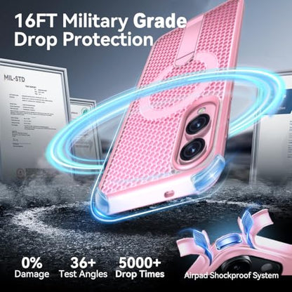 for Samsung Galaxy S25 Edge Case with Stand Compatible with MagSafe +1 Screen Protector, [Built in Kickstand &Magnet][Heat Dissipate] Protective Matte Case for Galaxy S25 Edge (Pink) - color: Pink