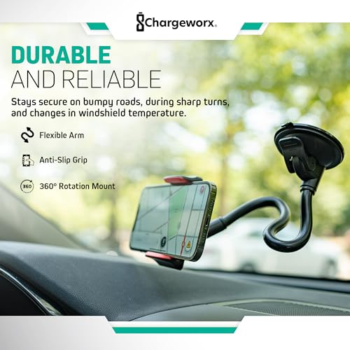 Car Phone Holder, Windshield Suction Cup Mount, 14.75” Flexible Gooseneck - style: Clamp with Suction